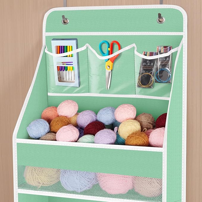 Univivi Fabric Over Door Hanging Organizer for Baby Nursery, Green, 6-Shelf | Door Storage with Large Capacity Breathable Mesh Pockets, Over Door Storage Organizer for Baby Essential, Bedroom, and Dorm