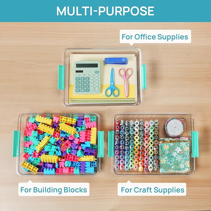 Vtopmart 6 Qt Plastic Storage Bins with Lids, Clear Sensory Bins, Arts Crafts Organizers and Storage, Stackable Containers for Home Office and School Supplies, 4 Pack | Stackable Containers for Organizing School & Office Supplies, Arts & Crafts Organiz...