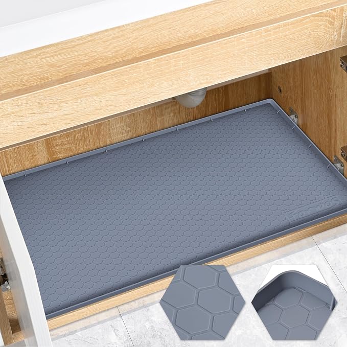 Silicone Under Sink Mat, 34"x22", Waterproof Cabinet Liner, Grey | Shelf Liner, Cabinet Protector, Home Organizer, for Kitchen, Bathroom, Multipurpose, Leak Proof, Easy Clean, Drip Tray, Clean