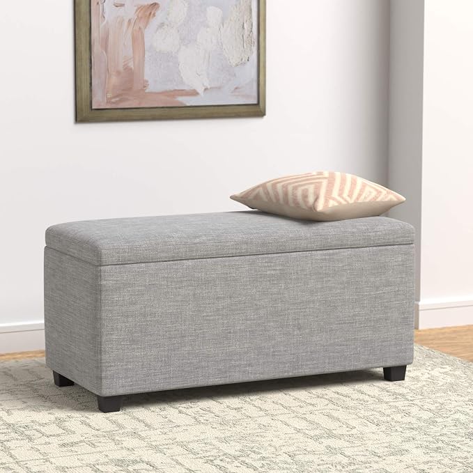 Amazon Basics Upholstered Rectangular Storage Ottoman Bench for Entryway, Living Room, Bedroom, Light Gray, 35.5"W x 16.5"D x 17"H, No Assembly Required