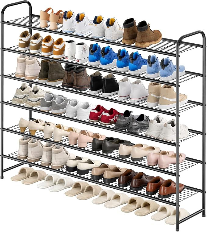 KEETDY Large Shoe Rack 6 Tier Organizer Tall Metal Shoe Organizer for Entryway Bedroom Floor Garage, Wide Shoe Shelf Storage Fits 42 Pairs Men Sneakers, Black