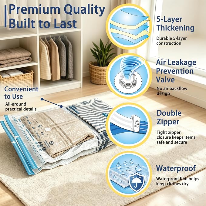 XXL Jumbo Vacuum Storage Bags, for Blanket, Bedding, Comforters | 47''X35'' Extra Large, Save 80% Space, Extra Thick, Clear, 8 pack