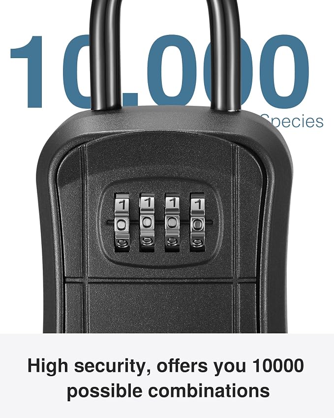 Puroma Key Lock Box, Portable Combination Lockbox Wall-Mounted Storage for House Keys, Resettable Code Safe Security Lock Box for Home, Office, Apartment Spare Key Storage (4 Pack, Pure Black)