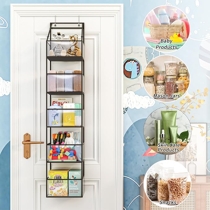Over Door Organizer Hanging Storage 5 Shelf Clear Pockets Pantry Closet | 5 Shelves, Clear Plastic Pockets, Sturdy Hanging Design, for Pantry Closet Bedroom Nursery and Bathroom Storage