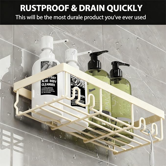 Moforoco Shower Caddy Shelf Organizer Rack, Self Adhesive Black Bathroom Shelves Basket, Home Farmhouse Wall Inside Organization and Storage Decor Rv Accessories, First Camper Apartment Essentials