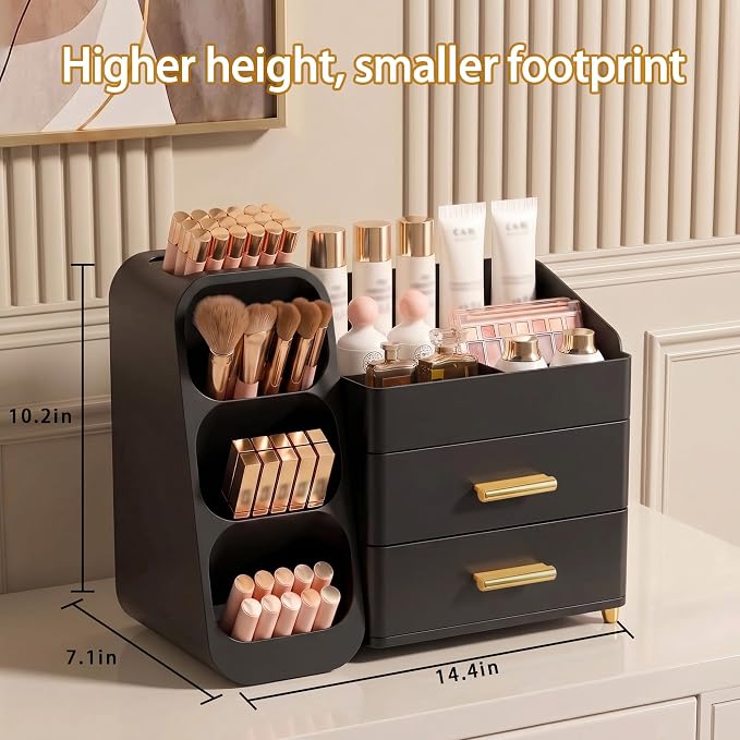 Large Capacity Makeup Organizer Countertop with Makeup Brush Holder for Vanity, Thickened Material, Bathroom Countertop Organizer Skin Care Perfumes Storage, Teen Girl Gifts for 12-23 Year