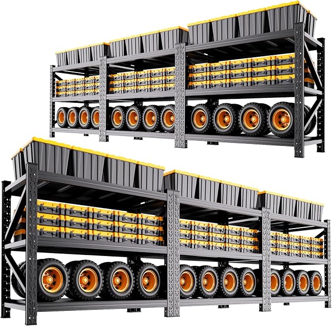 6 Pack Heavy Duty Metal Garage Shelving, 59" Wx20 Dx54.3 H, 3-Tier Adjustable Storage Shelves for Garage Storage, Industrial Metal Shelving & Shelves Organizer for Warehouse, Workshop & Home