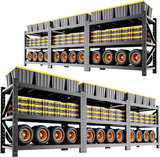 6 Pack Heavy Duty Metal Garage Shelving, 59" Wx20 Dx54.3 H, 3-Tier Adjustable Storage Shelves for Garage Storage, Industrial Metal Shelving & Shelves Organizer for Warehouse, Workshop & Home