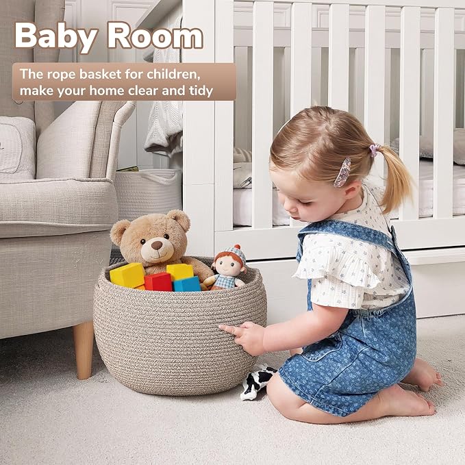 Goodpick Large Toy Storage Basket for Kids, Round, 15.7" x 10.5", Jute | Woven Rope Basket With Handles, Holds Blankets, Toys & Baby Shower, Decorative Basket for Living Room & Bedroom Décor