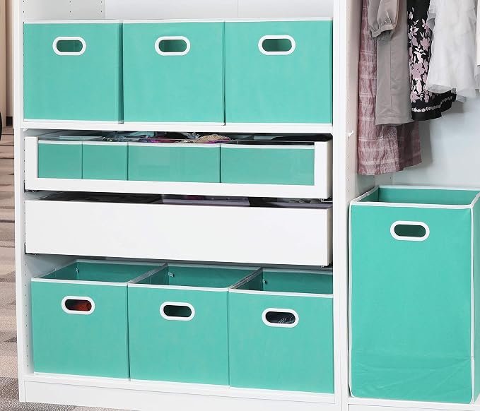 Simple Houseware 11-Inch Foldable Cube Storage Bins with Handles, Turquoise | 6-Pack Lightweight & Durable Structure Fabric Cubes Organizer for Closet or Shelves