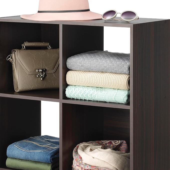 Whitmor 6 Cube Storage Organizer, 3 Tier Stackable Mdf Wood Bookcase, Open Storage Display Bookshelf, Storage Cabinet for Living Room, Bedroom, Home, Office, 23.7"L x 11.7"W x 35.2"H, Espresso