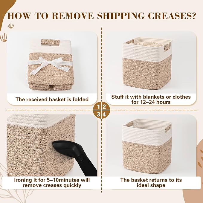11 Inch Storage Cubes, 6 Pack Cube Storage Bins for Organizing, Cotton Rope Woven Baskets for Shelves, Bathroom, Kids Room, Closets, Baby Nursery