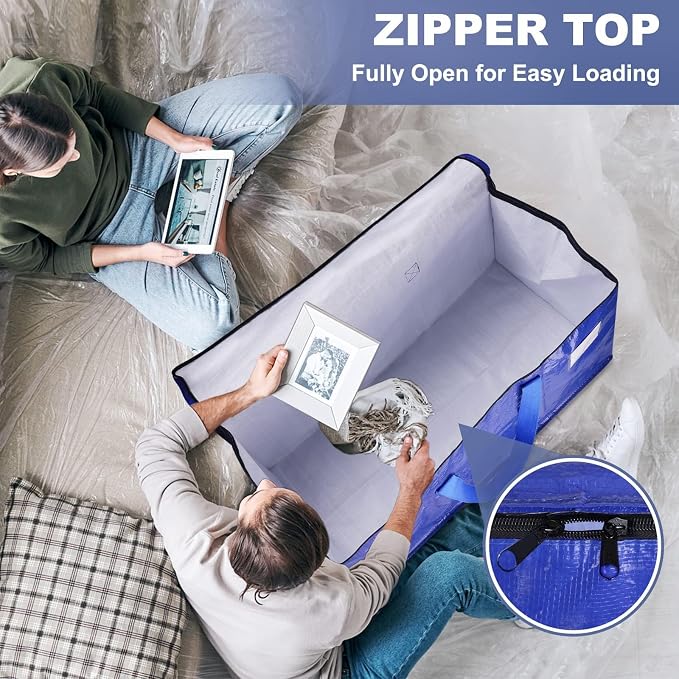 StorageRight Heavy Duty Moving Boxes-Moving Bags with Zipper, Reinforced Handles and Tag Pocket-Collapsible Moving Supplies-Totes for Storage Great for moving, Storage and Travel 93L(Blue-8 Pack)