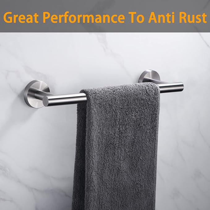 Nolimas 12 Inch Bath Hand Towel Bar SUS 304 Stainless Steel Towel Rod Rack Holder Round Wall Mounted Suit for Kitchen, Bathroom,Living Room&Toilet, Anti Rust Brushed Nickel