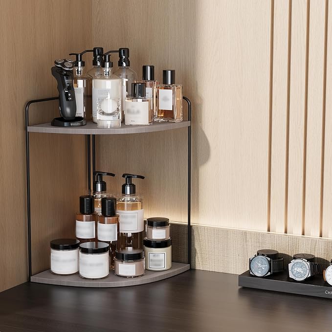 Bathroom Counter Organizer, Vanity & Makeup Countertop Organizer | Corner Bathroom Counter Organizer, Bathroom Sink Organizer, Bathroom Counter Shelf, Countertop Organizer, Corner Desk Shelf
