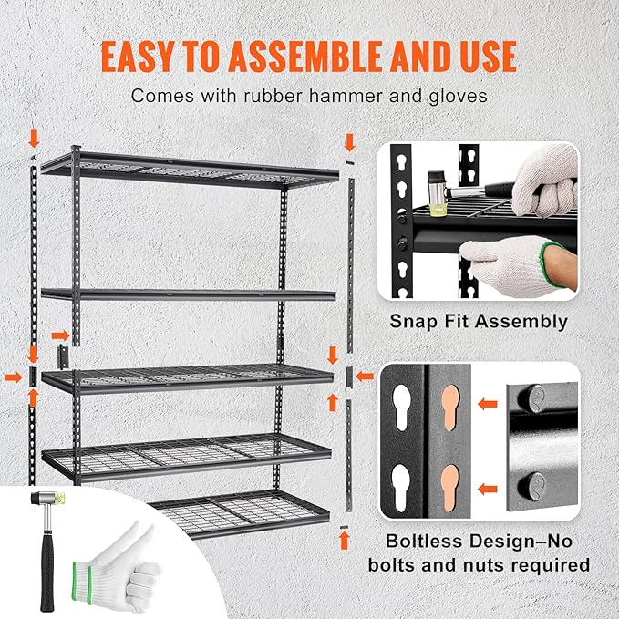 VEVOR Storage Shelving Unit 5-Tier Adjustable 2000 lbs Capacity Black | Heavy Duty Garage Shelves Metal Organizer Wire Rack, 60" x 24" x 78" for Kitchen Pantry Basement Bathroom Laundry Closet