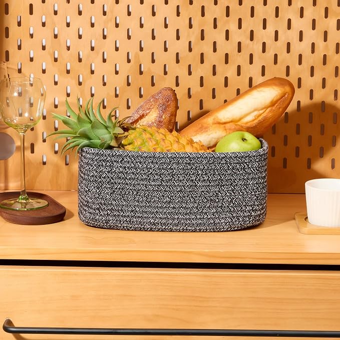 MiniArk Small Storage Baskets for Organizing | Closet Organizer Bins | Shelf Toy Basket | Woven Rope Baskets | Cube Decorative Box | Shallow Basket | 11.5x7.5x4.7” | 4 Packs Dark Gray