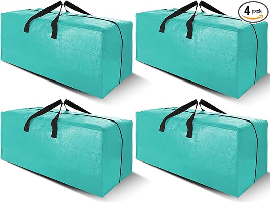 Cosy Family 4 Pack Heavy Duty Extra Large Moving Bags with Backpack Straps - Strong Handles & Zippers, Storage Totes For Space Saving, Fold Flat, Alternative to Moving Box, Aquamarine