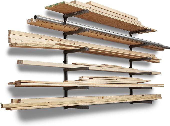 BORA Wood Rack, 6-Level Wall Mount Lumber Storage Rack for Wood Storage | Metal 6-level wall mount wood rack for lumber storage board storage and material shelving