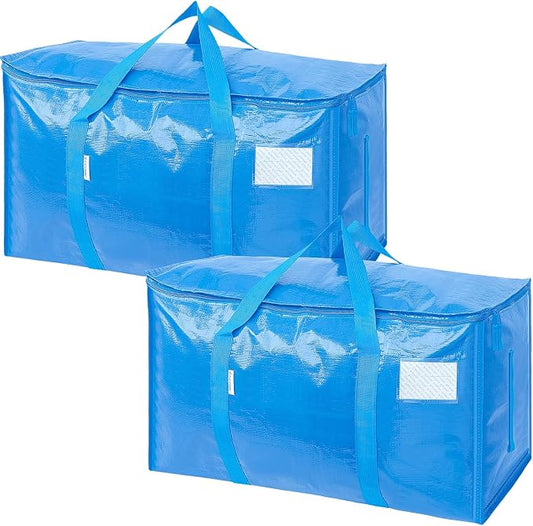 TICONN 2 Pack Extra Large Moving Bags Heavy Duty with Zippers & Carrying Handles, Durable Storage Bags Moving Boxes for Closet Organizers and Storage (2 Pack, Sky Blue)