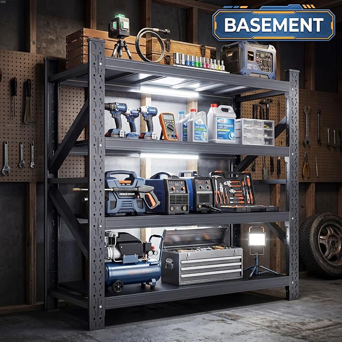LLIIFFFEE Heavy Duty 4-Tier Metal Storage Garage Shelving Unit | 5000 LBS Capacity, 69.6"H×70.8"W×23.6"D Garage Storage Shelves for Garage,Warehouse,Basement