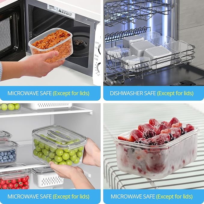 damynuo 5 Pack Fruit Storage Containers for Fridge - Clear Berry Containers with Colander, Airtight Fridge Organizer Bins with Vent Handle Lids for Refrigerator Organizers and Storage Keep Fresh