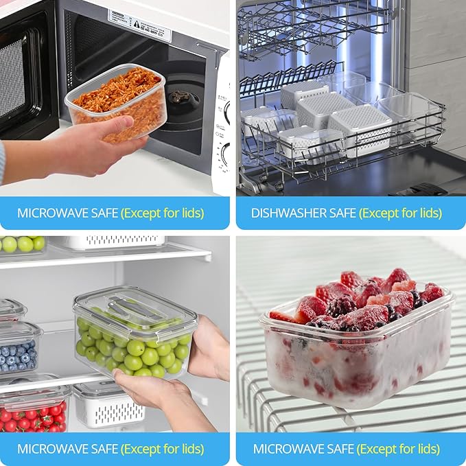 damynuo 10Pack Fruit Storage Containers for Fridge - Berry Containers with Vent and Handle Lids, Fruit Containers for Fridge with Colander, lettuce keeper for Refrigerator Organizers and Storage