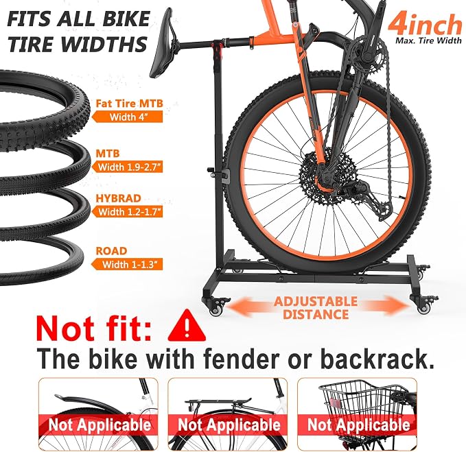 Vertical Bike Stand,Freestanding Space-Saving Bike Rack with Adjustable Height for Wheels Sizes up to 29”,Indoor Bike Storage Rack for Garage & Apartment,Upright Bicycle Floor Holder for MTB Road Bike