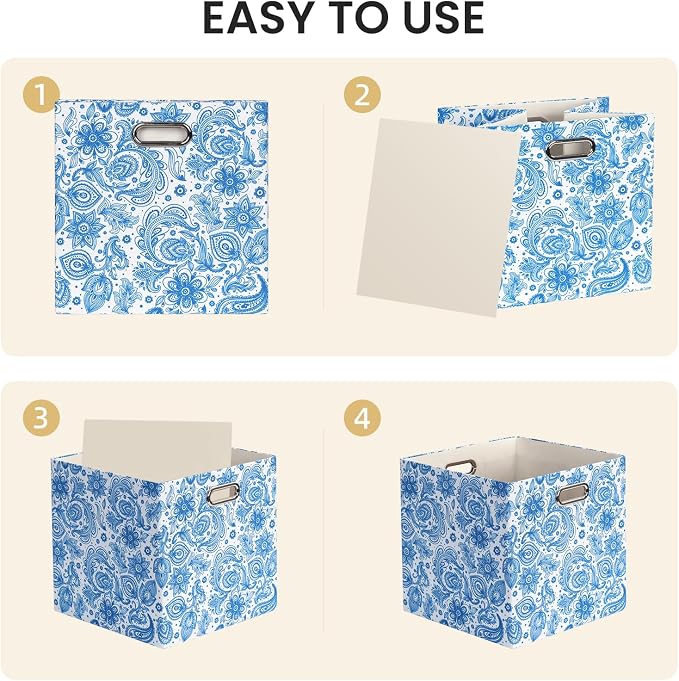Posprica Cube Storage Bins Fabric Storage Cubes, 13 Inch Collapsible Cubby Storage Bins for Cube Organizer, Decorative Storage Boxes for Shelf Closet Organizer Nursery Toy Storage(Celadon blue)