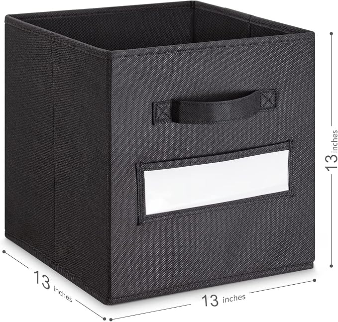 13x13x13 storage cube bins (Set of 10) Fabric storage cubes with 10 Labels Window Cards & a Pen, storage cubes 13x13, Collapsible 13 inch cube storage bins, Cubby Organizer Boxes, Black