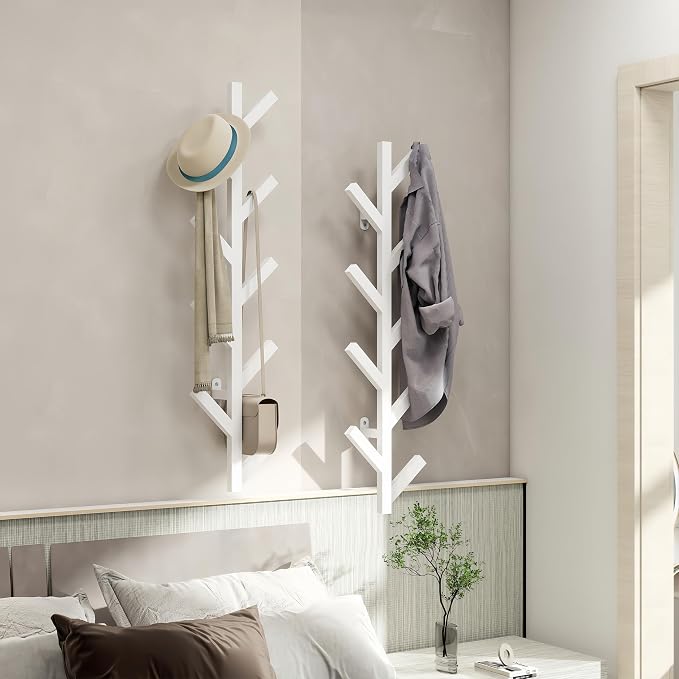 Prywot 2PK Vertical Hat Rack, Metal Coat Rack Wall Mounted, White, 37.8" | 9 Hooks, Space-saving wall-mounted design, for Hats, Jackets, Coats, and Bags - Suitable for Entryways and Bedrooms