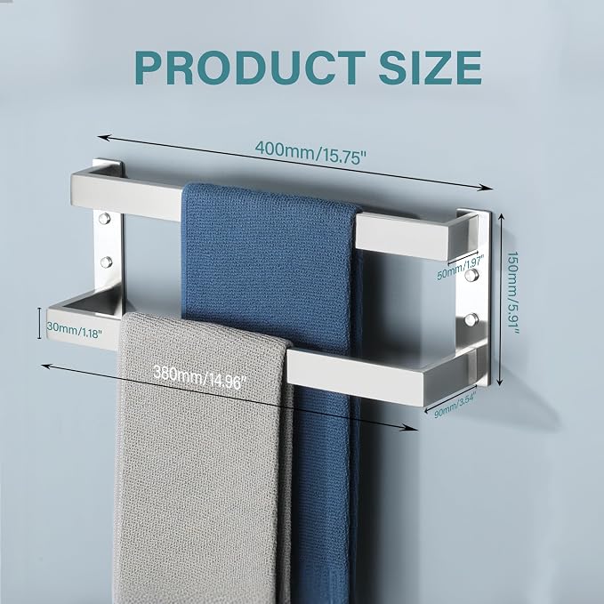 Alise Double Towel Bar, 16" Double Towel Racks for Bathroom, Brushed Nickel | Bathroom Towel Rack Wall Mounted, 3.54" Wide Faster Drying, Ladder Design, SUS304 Stainless Steel