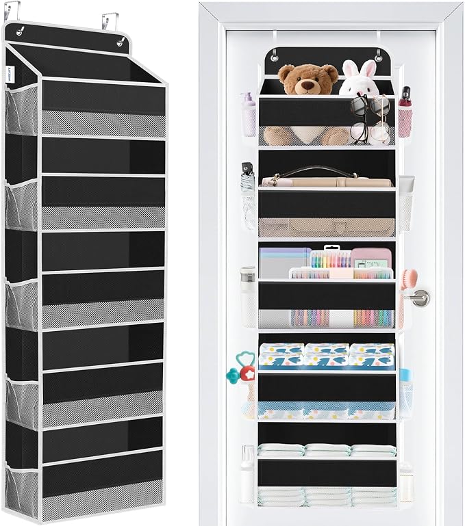 Over The Door Organizer Storage Large Capacity Hanging Bedroom Storage | 5 Shelves, 40 LB Capacity, Foldable Mesh Design, Clear Window, Sturdy, Large Storage Organizer for Nursery, Pantry & Closet