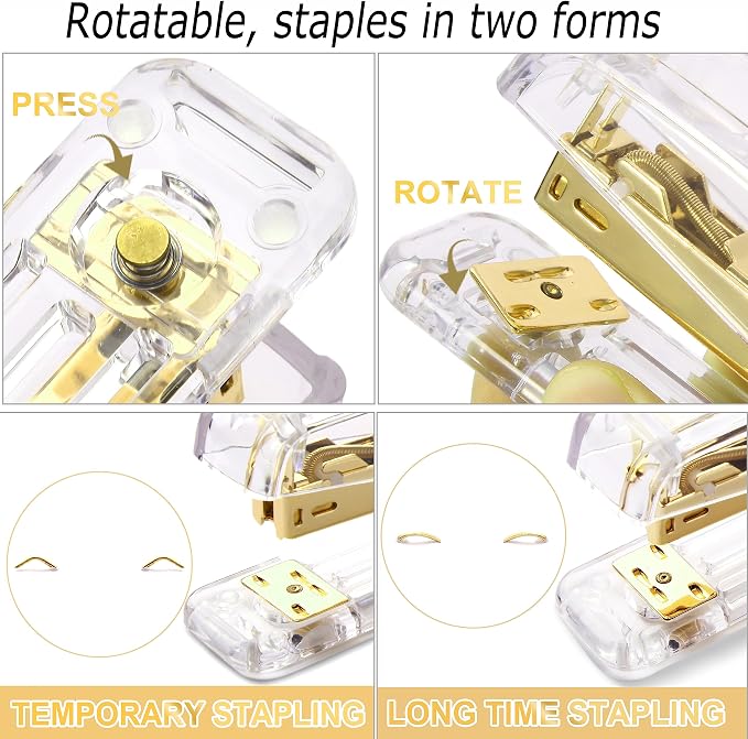 Famassi Gold Desk Accessories，Office Supplies Set Acrylic Stapler Set Staple Remover, Tape/Pen Holder, 2 Ballpoint Pen, Scissor, Binder/Paper Clips and 1000pcs Staples.