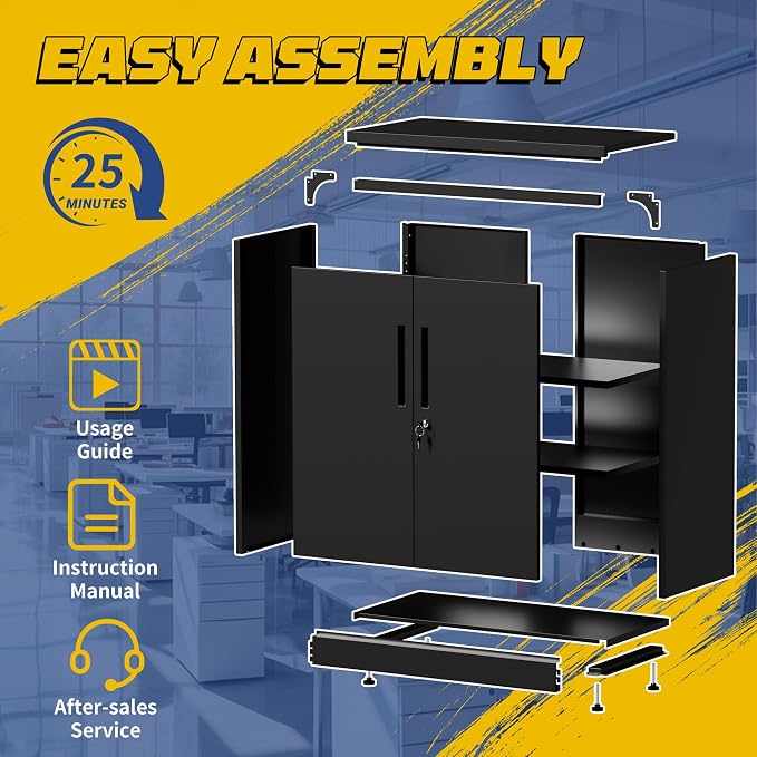 Metal Storage Cabinet, 35" Steel Garage Storage Cabinets with Lock | Locking Tool Cabinet with Doors and Adjustable Shelves Utility Cabinets for Garage,Bathroom,Kitchen,Home Office,School,Shop