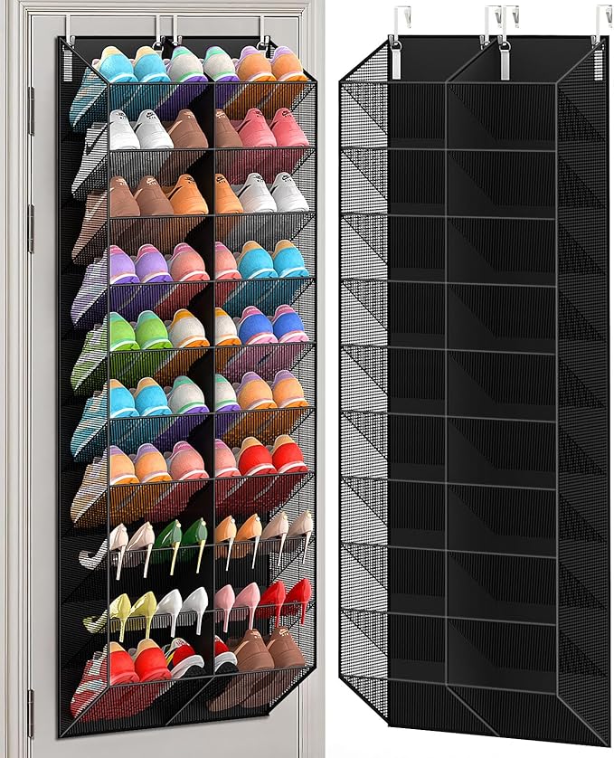 UVIAHOMI Over the Door Shoe Organizer for 20-30 Pairs, 10-Tier, Black