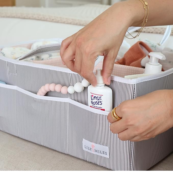 Baby Diaper Caddy - Organizer Tote Bag for Baby Girl Essentials - Baby Shower Basket - Nursery Must Haves - Registry Favorites - Newborn Caddie Car Travel - Gray/Blush, Extra Large