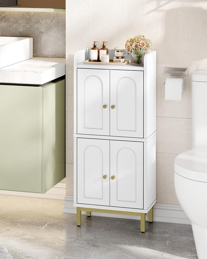 Hzuaneri Bathroom Cabinet, Small Storage Cabinet with 4 Doors | Bathroom Organizers and Storage Cabinets with Adjustable Feet. Cabinets Freestanding for Living Room, Kitchen, White