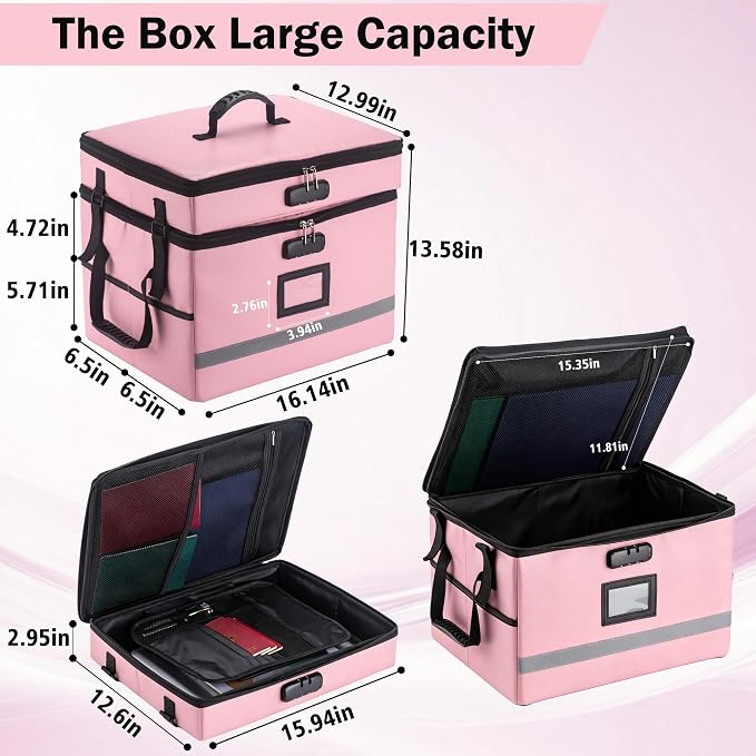 EXLIFBAG 2 Layer File Box with Lock, Portable Document Organizer Box with Handle, Fireproof File Box for Home Office, Legal File Organizer Storage