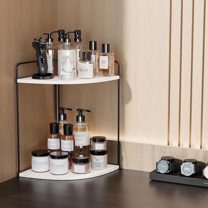 Bathroom Counter Organizer, Vanity & Makeup Countertop Organizer | Corner Bathroom Counter Organizer, Bathroom Sink Organizer, Bathroom Counter Shelf, Countertop Organizer, Corner Desk Shelf
