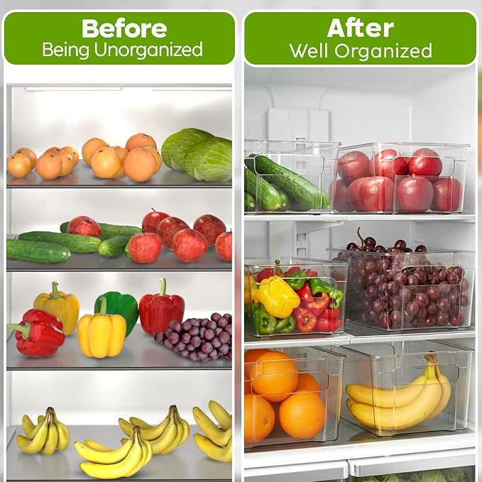 Utopia Home - Fridge & Refrigerator Organizer Bins (8 Pack), Clear Stackable Durable Plastic Storage Containers with Easy Grip Handles for Pantry, Kitchen Cabinets & Countertops (8)