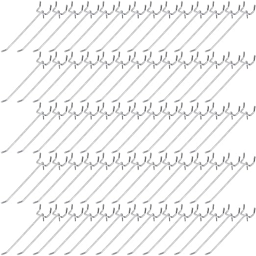 100 Pcs Peg Board Shelving Hooks Stainless Steel Hanging Board Pegs Wall Display Hooks Bulk for 1/8 1/4 Garage Storage Organizer Accessories (6 Inch,Silver)