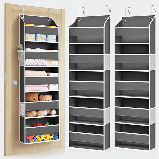 ULG Over the Door Organizer 2-Pack Door Hanging Organizer Closet Door Organizers and Storage for Clothes, Shoes, Toys Grey