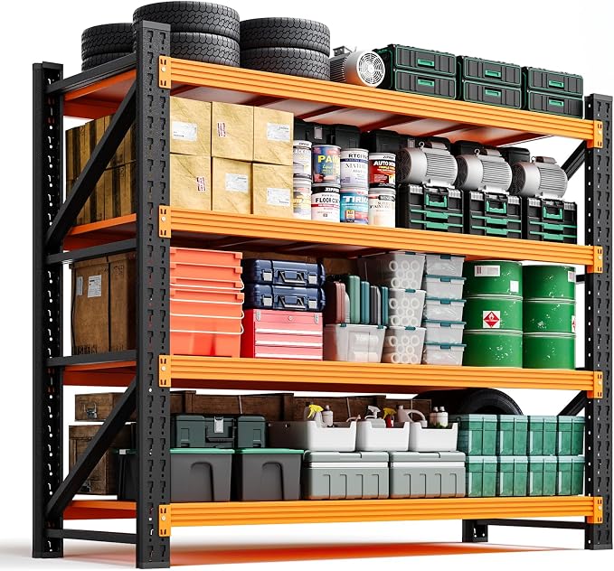 Letaya 3000LBS Heavy Duty Storage Shelves,70" H Metal Garage Shelving Units,4 Tier Large Tall Industrial Shelving,Adjustable Utility Rack Shelf for Warehouse,Basement (Orange, 48" W x 24" D x 70" H)