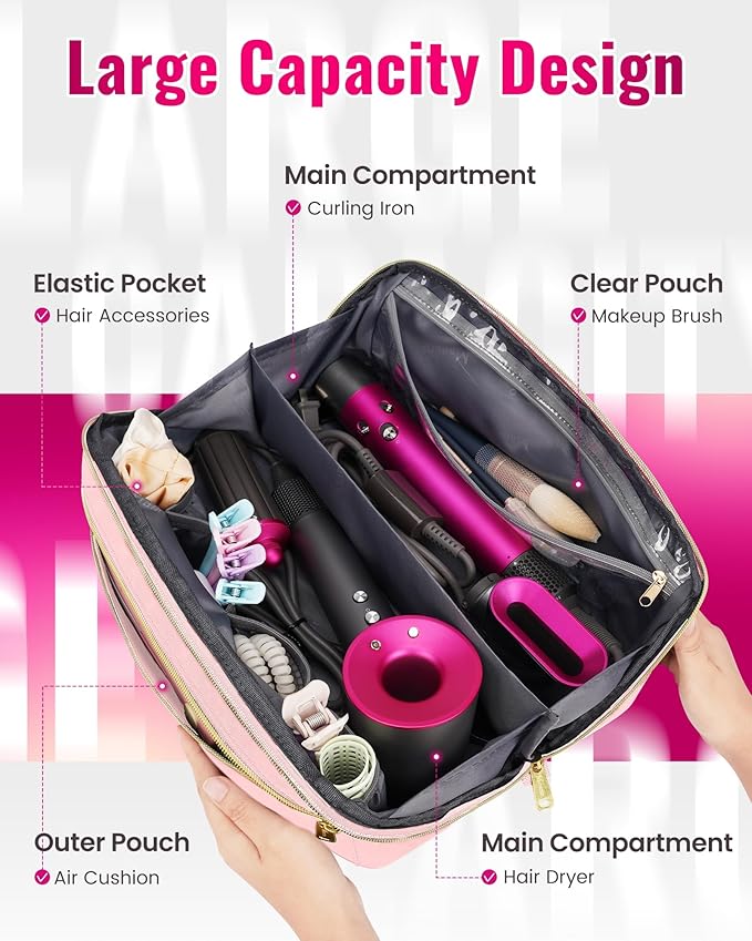 Mancro Hot Hair Tools Travel Bag Compatible with Dyson Airwrap | Wide-open Hot Hair Tool Organizer with Separate Heat Resistant Mat, Hair Accessories Organizer for Straightener, Curling Iron