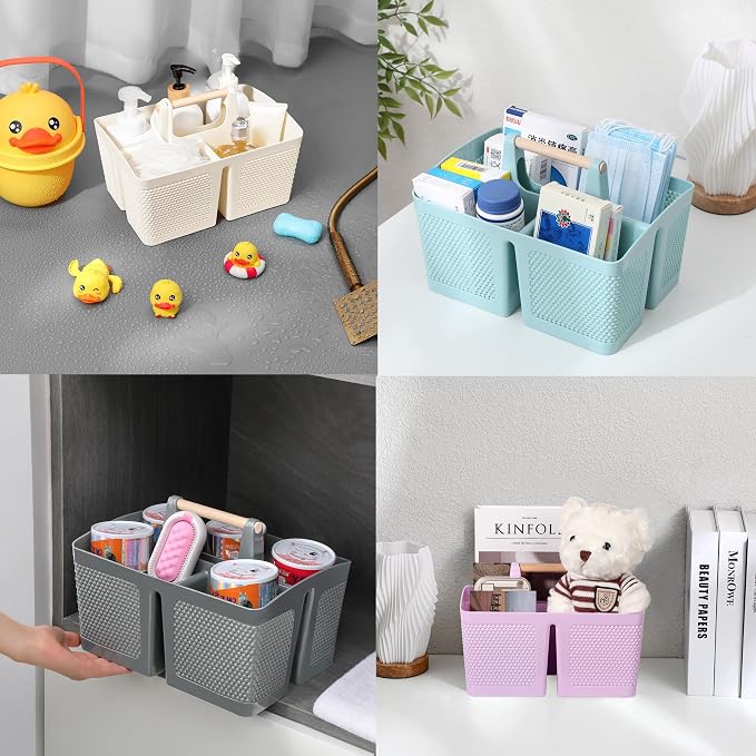 rejomiik Portable Shower Caddy Basket Plastic Cleaning Caddy Organizer Storage Tote with Handle for Bathroom, College, Dorm Room Essentials, Gray | Cleaning Caddy Organizer for Bathroom, College Dorm Room Essentials, Storage Tote