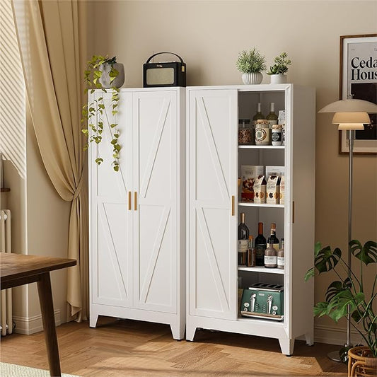 COFaR 61" Metal Pantry Cabinet with Adjustable Shelves, White Storage Cabinet with Doors and Shelves, Sturdy Freestanding Cupboard for Kitchen Pantry, Bathroom Storage, Living Room & Office