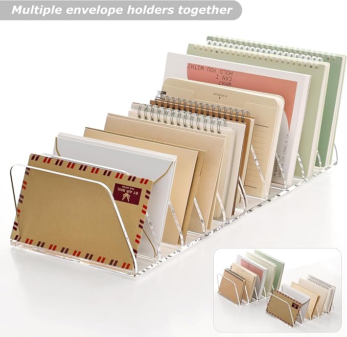 SANRUI Clear Acrylic Mail Sorter Desk Bill Organizer Holder, 5 Compartments | Small File Script Letter Document Storage for Desktop Filling Envelope Holder Office, Home, School Organization