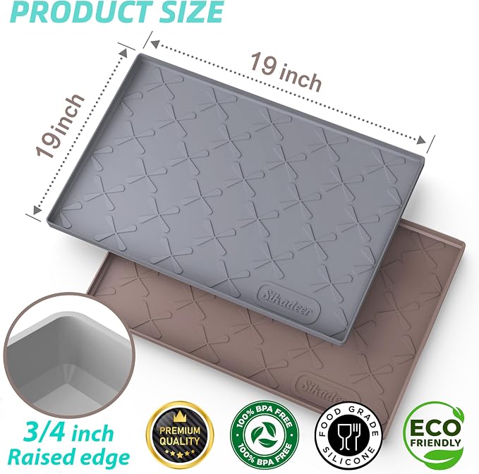 SIKADEER Waterproof Under Sink Mat Food-Grade Kitchen Shelf Liner 19" x 19" | Thick Raised Edge Cabinet Protector, BPA Free Kitchen Organizer and Storage, Non-Slip Dog & Cat Mat, Silicone Drying Mat
