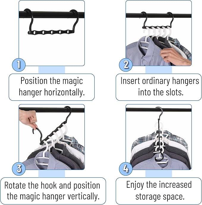 Mr. Pen- Space Saving Hangers, 16 pcs, 360° Rotating Hooks | Magic Cascading Hanger Organizer with 5 Enclosed Slots, Closet Organizers and Storage for Clothes